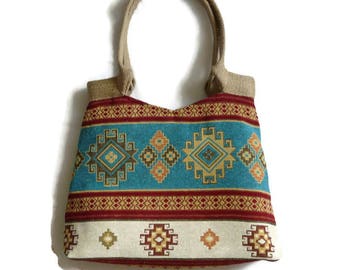 Kilim tote bag, tapestry shoulder bag, oriental tote, turquoise bohemian bag, ethnic tote bag, hippie bag, Turkish kilim bag, kilim purse