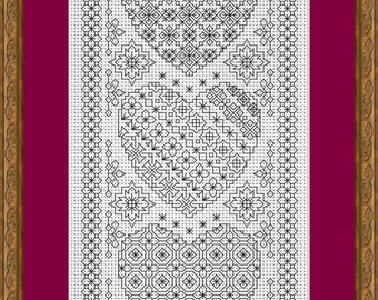 Blackwork Embroidery Chart ~ Heart Sampler ~ PDF Chart