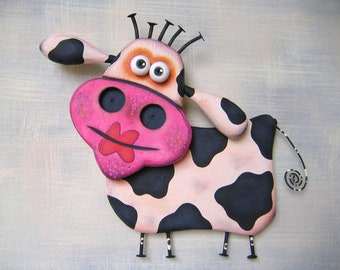 Deja Moo, MADE to ORDER, Original Wood Wall Sculpture, Wood Carving, Found Object Art, Cow Wall Art, Animal Sculpture, by Fig Jam Studio