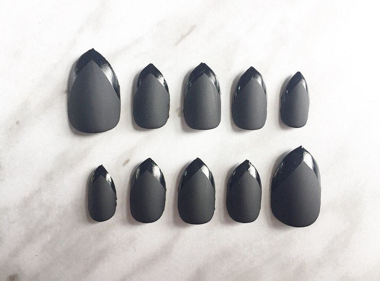 Black Matte and Glossy Tip Contrast Stiletto Press On False