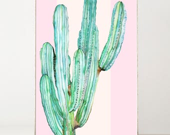 Cactus Print Botanical Print Watercolor Print Pink Cactus Wall Art Boho Wall Decor Cactus Decor Succulents Cactus Art Cactus Painting Green
