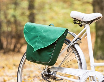 Personalized Pannier Bags for bicycles, Leaf Pannier Bag, Bicycle Accessories, Waterproof Bike Bag, Gift for cyclist, Woodland Saddle Bag