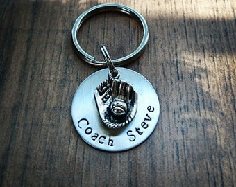 Hand Stamped Personalized Baseball Coach Keychain - Coach Gifts - Baseball Coach Gift - Softball Coach Gifts