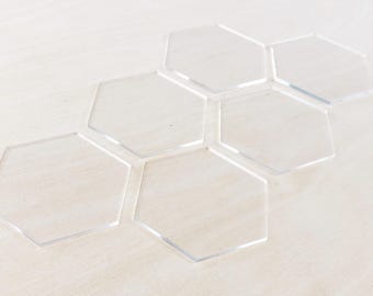 Blank Acrylic Tiles - Clear, White, or Black - Wedding Place Cards - Set of 6 - Hand Lettering and Calligraphy Tiles - 3" Wide - Hexagon