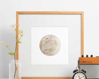 Lunar wall decor, Letterpress full moon, gold moon print, lunar, art print, wall decor, full moon shiny gold lunar very limited edition