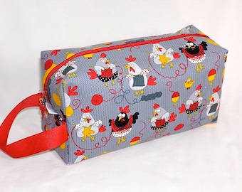 Knitting Chickens Project Bag with Chicken Bead