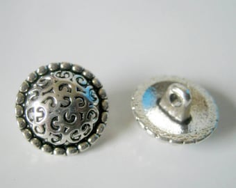 6 Antique Silver Metal Shank Buttons, 15mm, Shank Buttons, Buttons, Sewing, Crafts 1284