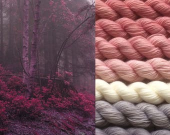 Gradient yarn set - merino superfine, handdyed yarn 200g- hand painted dyed sock shawl ombre - Mauve motion.