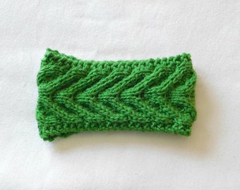 Ready to Ship / Handmade Cableknit Headband in Kelly Green/ Antler Cable Headband / Women's Headband