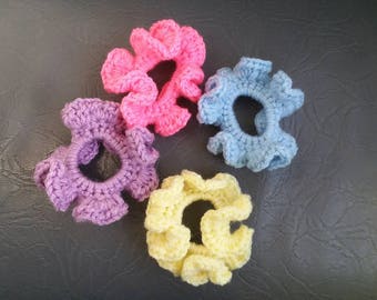 A set of 10 Crochet Hair Scrunchies, hair ties