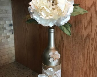 Wine bottle decor, Home decor, painted wine bottle, wine bottle vase, Home accents
