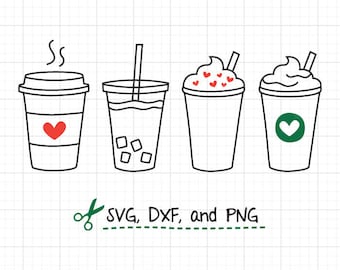 Coffee SVG Cute Iced Coffee To Go Line Art SVG DXF Cut Files for Cricut or Silhouette Clipart Clip Art