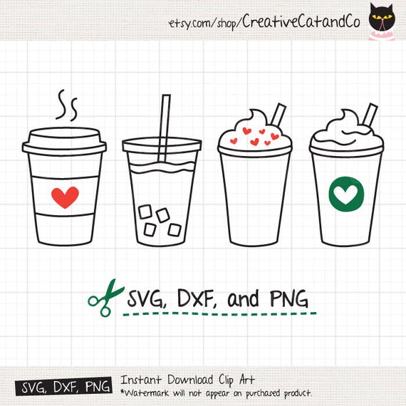 Coffee SVG Cute Iced Coffee To Go Line Art SVG DXF Cut Files