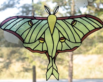 Stained Glass Luna Moth, Stained Glass Moth, Wildlife Art, Stained Glass Window Panel, Glass Art, Wildlife Art, Gifts for Her