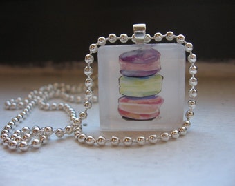 Macarons Necklace Watercolor Art Glass Tile Necklace