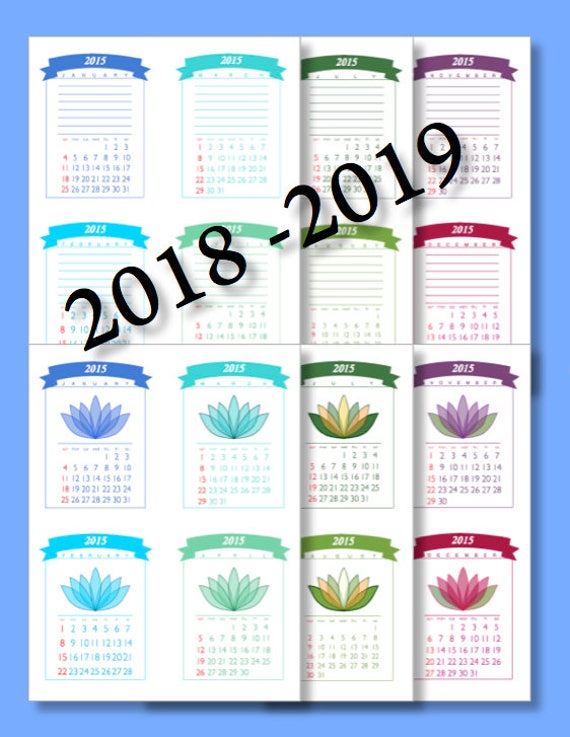 2018 2019 Printable POCKET Calendar Instant Download DESK
