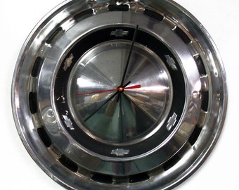 1956 Chevy Bel Air Hubcap Clock - Chevrolet Belair Wall Decor - 56 Classic Car Hub Cap