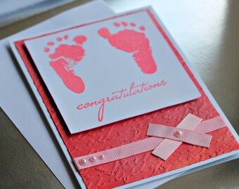 Baby Shower Handmade Greeting Card - Pink