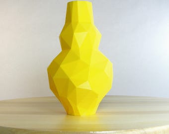 Lemon Yellow Vase 3D Printed Vase Low Poly Yellow Decor Yellow Kitchen Decoration Vase Plastic Lemon Yellow Pottery Vase