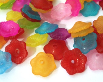 100 Pieces 12mm Frost Rainbow Mix Petunia Lucite Flower Beads Plastic Beads Acrylic Flower Beads Floral Beads Wholesale Beads