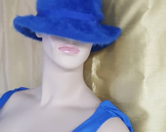 Blue cloche hat made in England by Kangol/ angora ladies hat/