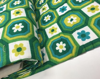 Green 70s Fabric, unused cotton fabric, deadstock fabric, unused yardage.