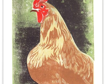 ART603: Betty the Hen Block Print Art Reproduction