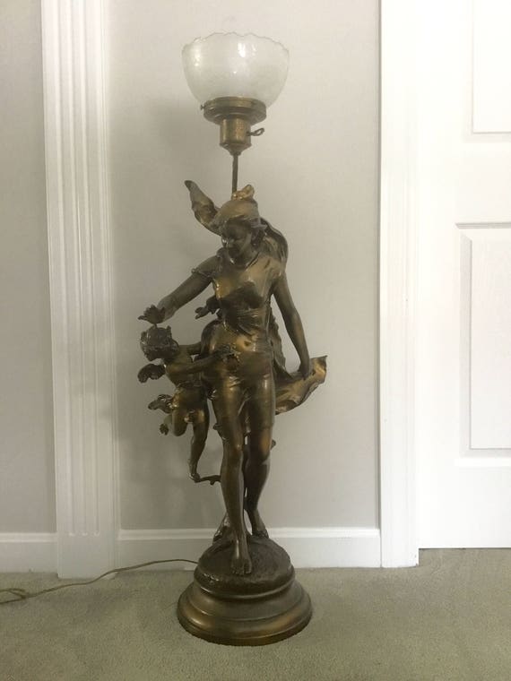 Huge Art Nouveau French Figural Spelter Lady Angel Newel Post
