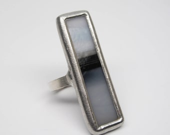 Dark Division - Sterling Silver Stained Glass Ring - Size 7.5