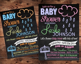April Showers Baby Shower Invitation - Umbrella Baby Shower Invitation - Digital