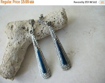 ON SALE Vintage Long Southwestern Silver Turquoise Earrings 1577