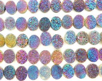 Druzy Cabochon - Purple and Blue Oval Shaped Druzy Cabochon 10mm x 8mm - Perfect for Jewelry Making (RK50B14b-04)