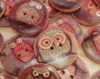 Large Owl Buttons - Set of 3 - Wooden Buttons