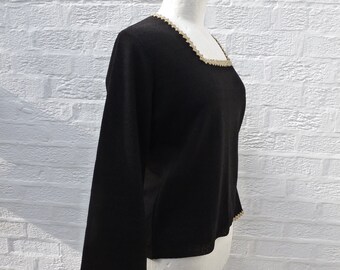 Womans jumper ladies black top ladies sweater black jumper vintage top womens eco black 1970s top vintage womens eco top medium size.