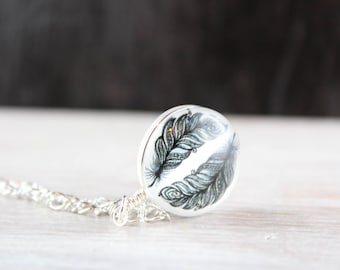 Silver Necklace with Feathers