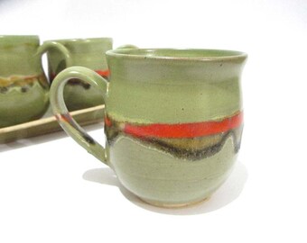 Coffee Mug, Tea Cup, Pottery Mug, Latte Cup, Cappuccino Cup, Handmade Ceramics Tableware in Green and Red