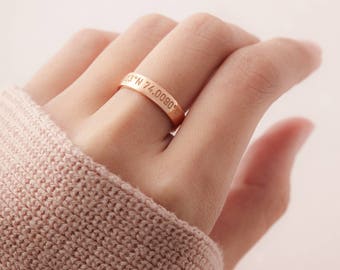Ring with coordinates - Anniversary ring - Coordinate jewelry - Lat long ring - Gold coordinate ring - Longitude latitude ring gift for grad