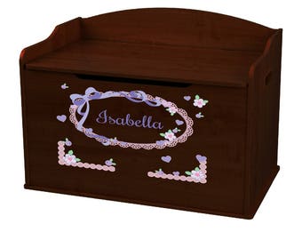 Personalized Lacey Bow Espresso Toy Box Bench