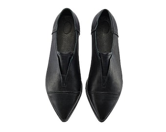 Black handmade leather flats, Stella