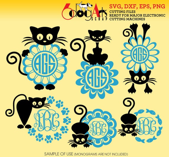 Cat Monogram Frames Vector Digital Cut Files Svg Dxf Eps Png