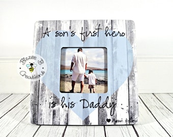 ON SALE Personalized Picture Frame For Daddy, First Father's Day Gift, Dad and Son Gift, Daddy Son Frame, A Son's First Hero, Daddy Hero