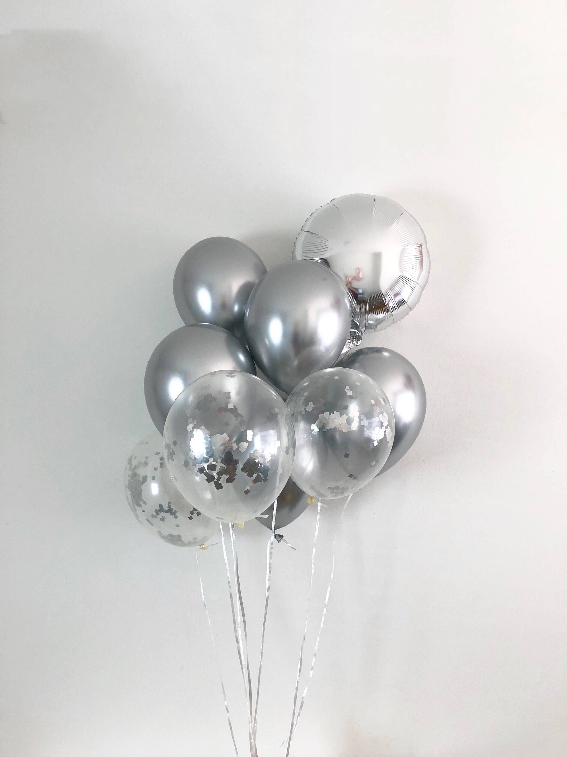 NEW Chrome Silver Balloons Silver Confetti Balloons Chrome