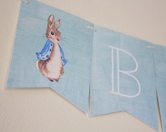 Peter Rabbit. Peter Rabbit Theme. Banner. Baby Shower Decorations. Custom Banner. Babies First Birthday. Birthday Party. Party Supplies. Fun