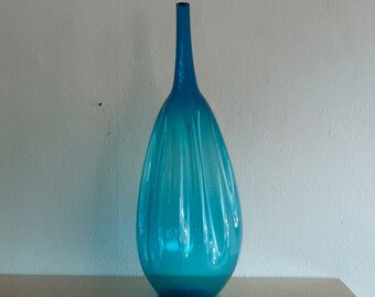 Zeller Large Floor Vase Blue Vase Mid Century Glass Handblown Glass Art Glass