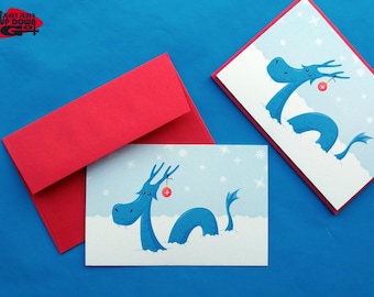 Funny Christmas Snow Dragon Holiday Cards Set, Greeting Card & Note Cards Set, Thank You Cards Set