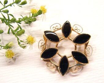 Vintage Brooch, Signed Catamore, 1/20 12k gf and Onyx ANIMAL CHARITY DONATION