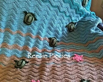Sea Turtle Crochet Blanket, Turtle Crochet Blanket, Sea Turtle Blanket, Turtle Blanket, Ocean Blanket, Ocean Throw, Turtle Throw Blanket