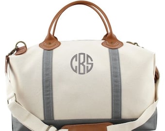 Monogrammed Weekender Bag, Oversized Weekender, Leather and Canvas Weekender Bag, Monogrammed Luggage, Luxury Weekender, Monogrammed Gifts