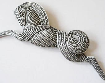 JJ Art Deco style horse pin brooch | faux pewter Jonette Jewelry | 1988 signed vintage collectible | vintage jewelry