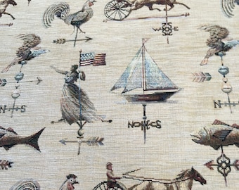 Upholstery Fabric by the yard Americana weather vanes motif chenille cushion pillow sofa fabric three yards
